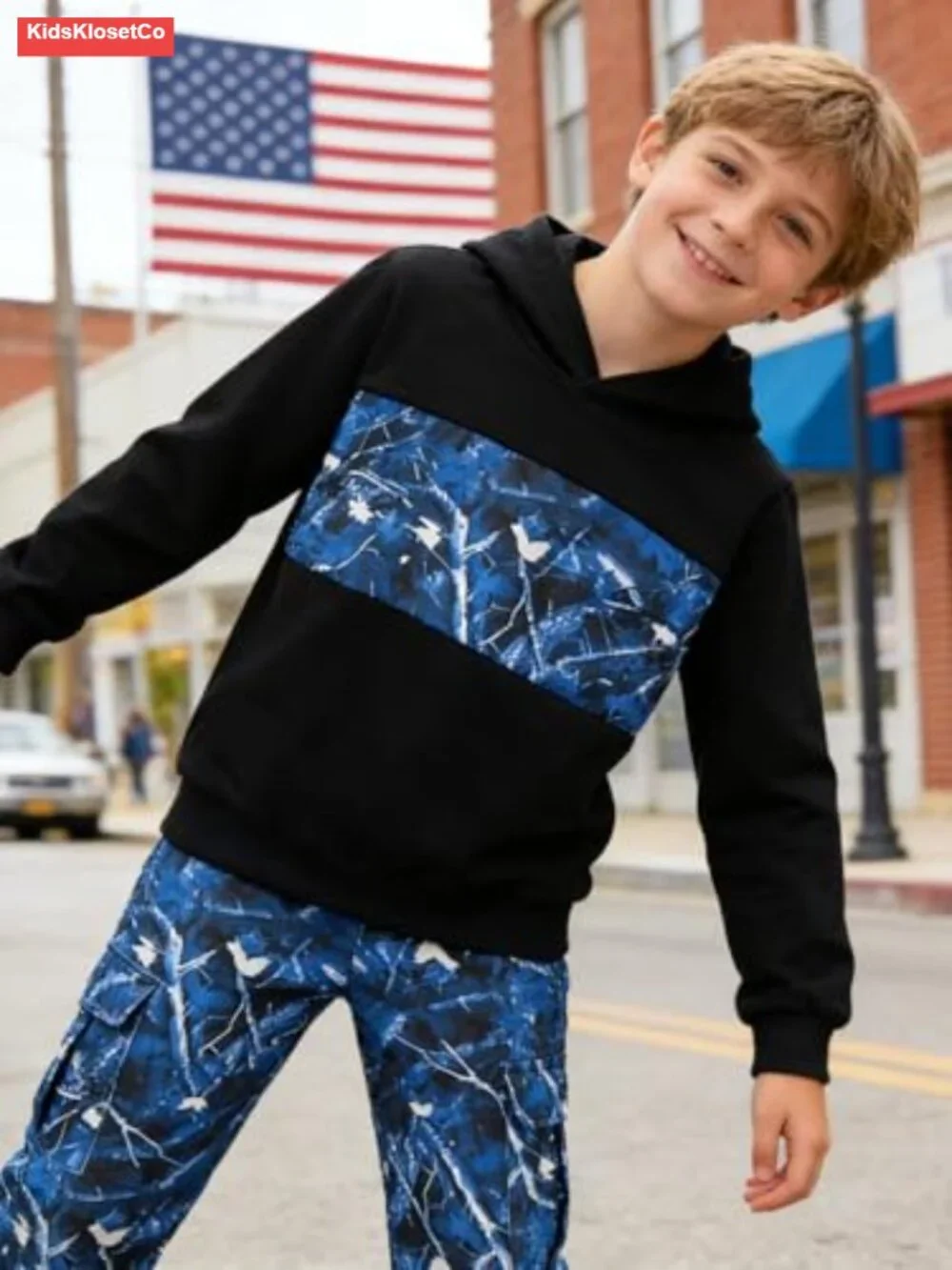 Boys Camo Hoodie & Cargo Pants Outfit Set 5-12Y Cotton Blend